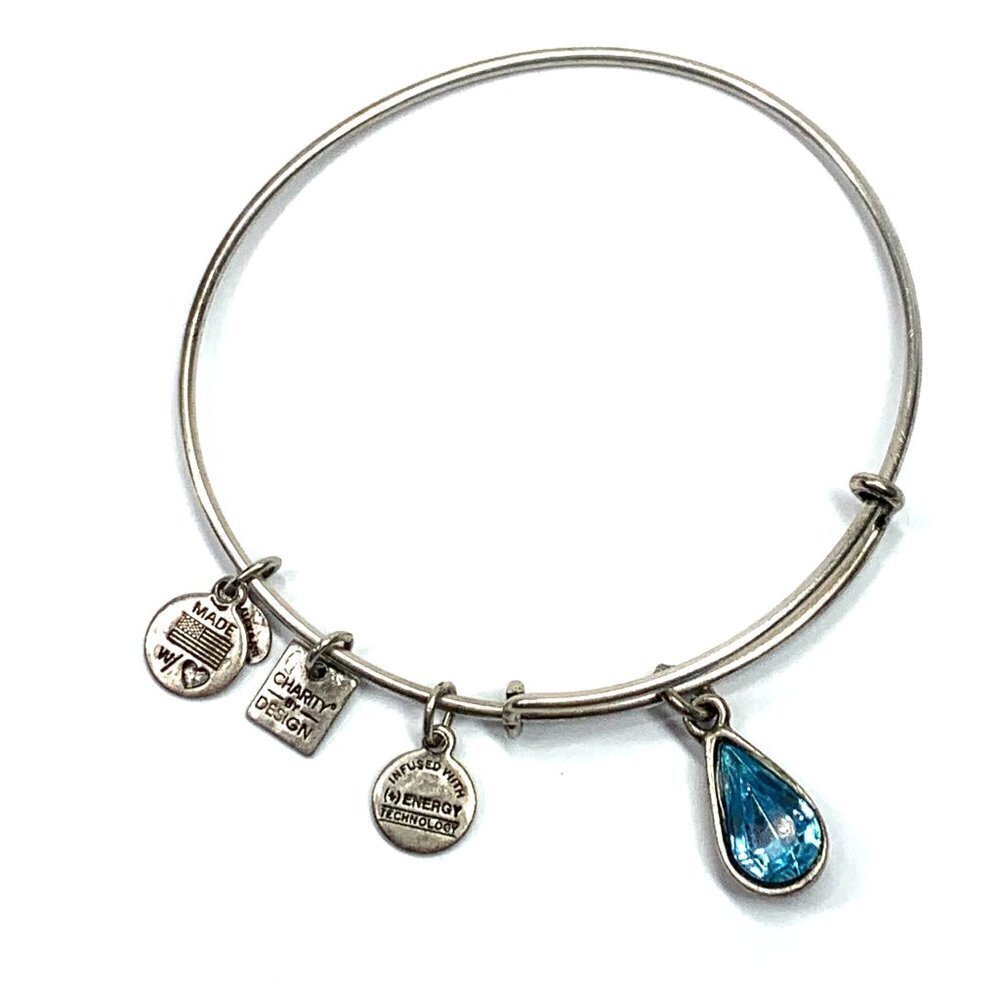 Alex and Ani Blue Zircon December Birthstone Charm Bracelet Silver 2"-3.5”